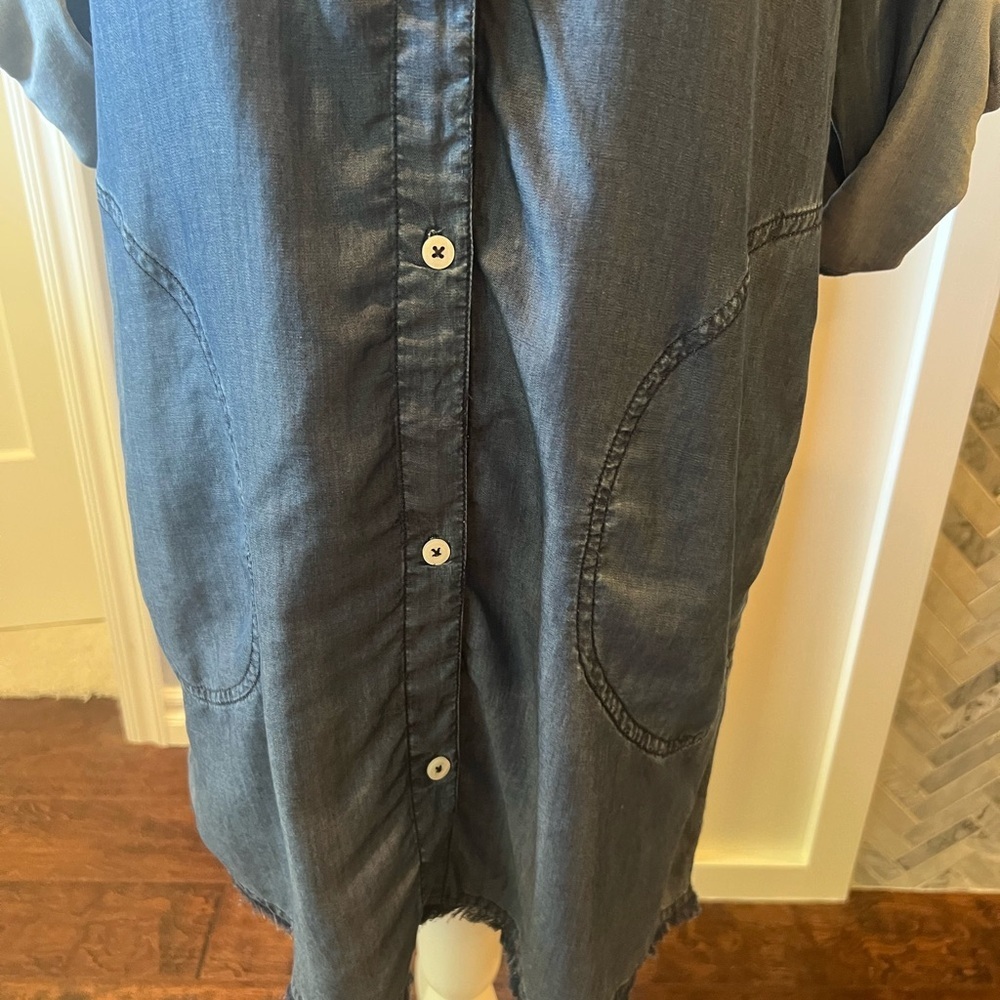 Tommy Bahama 100% Tencel Blue Button-Up Shirt Dress Size S/P Front Pockets - Picture 3 of 13